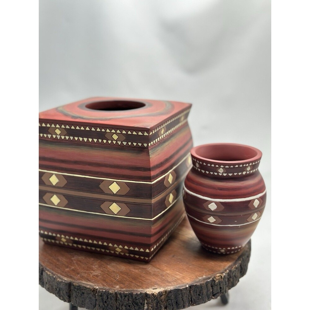 Southwest Design Tissue Box Cover With Accessory Ceramic Desert